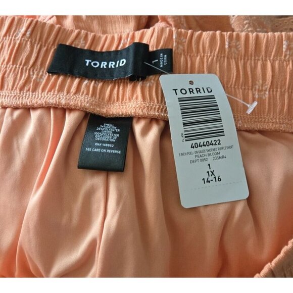 Torrid 5 Inch Pull On Gauze Smocked Ruffle Short Peach Orange size 1X - Picture 7 of 11